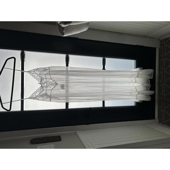 Vintage Dorsay Sheer Shadow Stripe Nightgown Transparent Boudoir Maxi Lingerie M - Picture 3 of 13